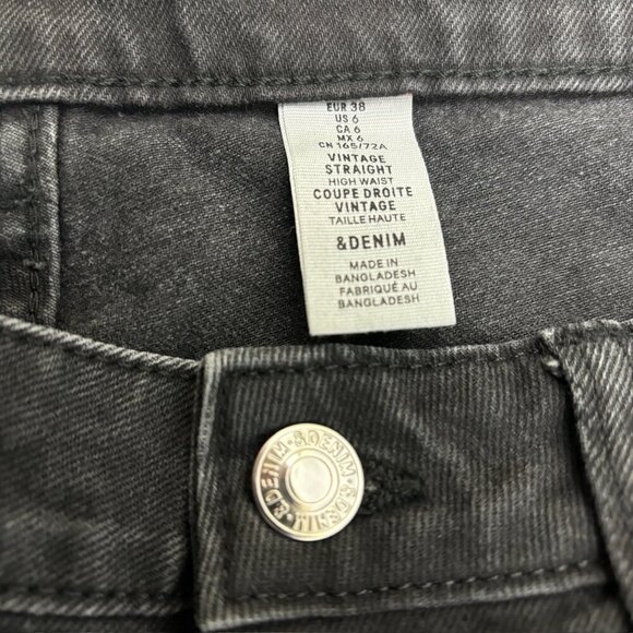 H&M &Denim Vintage Straight High Waist Distressed Women's size 6 Black Jeans - Picture 2 of 4